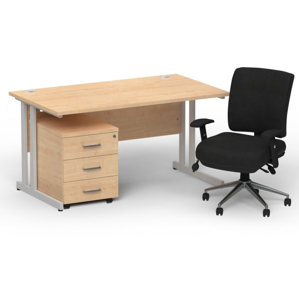 Pulse 1400mm Cantilever Straight Desk With Mobile Pedestal and Chiro Medium Back Black Operator Chair - Image 8