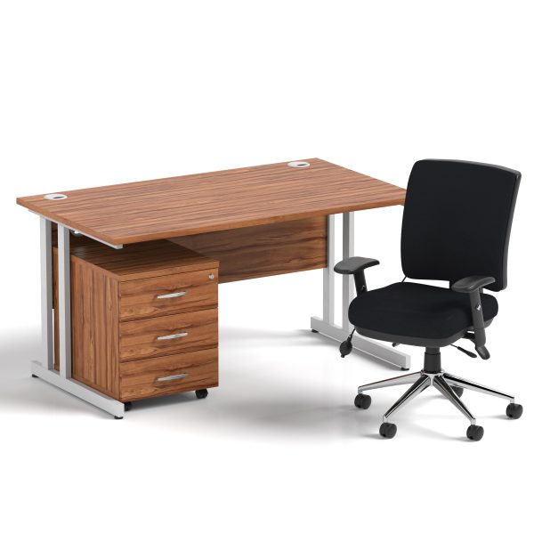 Pulse 1400mm Cantilever Straight Desk With Mobile Pedestal and Chiro Medium Back Black Operator Chair - Image 10
