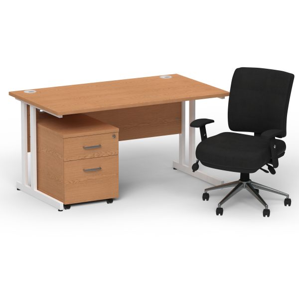 Pulse 1400mm Cantilever Straight Desk With Mobile Pedestal and Chiro Medium Back Black Operator Chair - Image 15