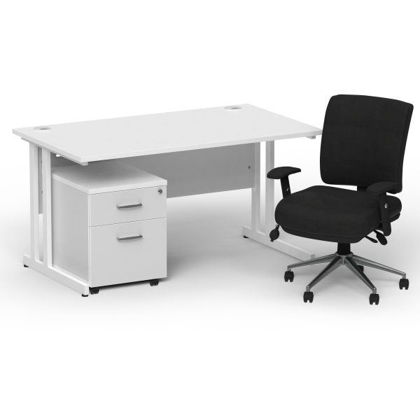 Pulse 1400mm Cantilever Straight Desk With Mobile Pedestal and Chiro Medium Back Black Operator Chair - Image 17