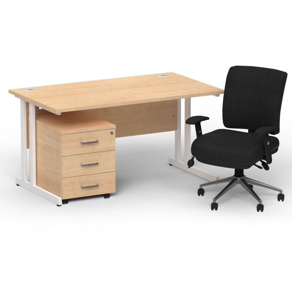 Pulse 1400mm Cantilever Straight Desk With Mobile Pedestal and Chiro Medium Back Black Operator Chair - Image 20