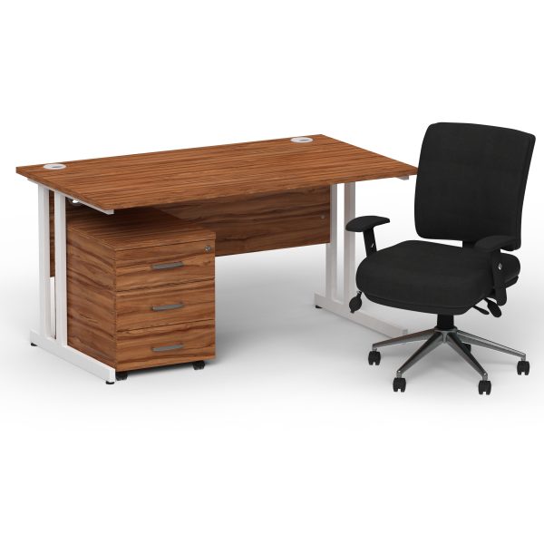 Pulse 1400mm Cantilever Straight Desk With Mobile Pedestal and Chiro Medium Back Black Operator Chair - Image 22