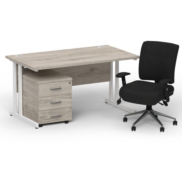 Pulse 1400mm Cantilever Straight Desk With Mobile Pedestal and Chiro Medium Back Black Operator Chair - Image 24