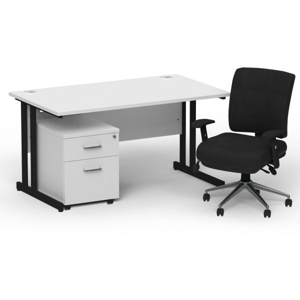 Pulse 1400mm Cantilever Straight Desk With Mobile Pedestal and Chiro Medium Back Black Operator Chair - Image 29