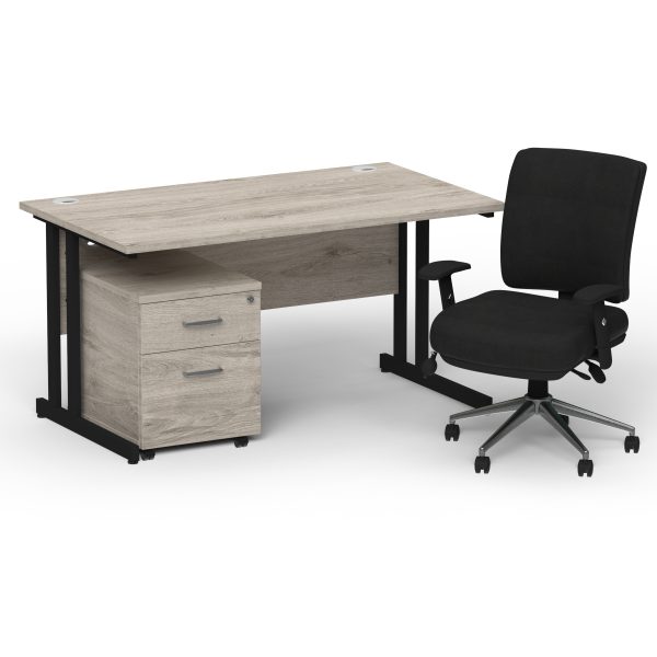 Pulse 1400mm Cantilever Straight Desk With Mobile Pedestal and Chiro Medium Back Black Operator Chair - Image 30