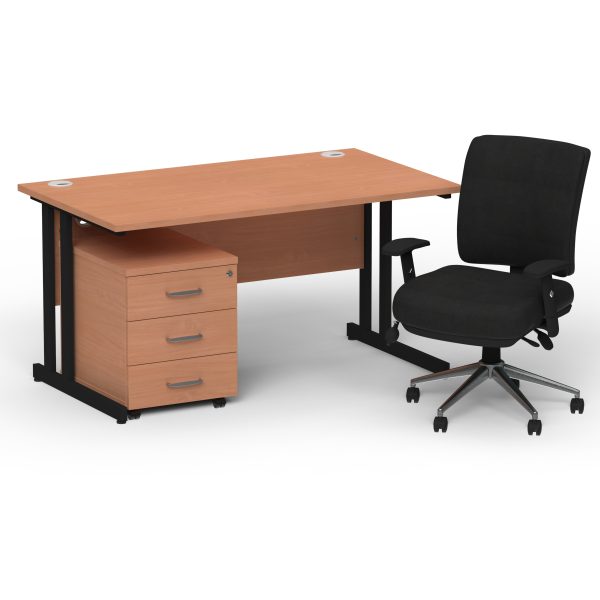 Pulse 1400mm Cantilever Straight Desk With Mobile Pedestal and Chiro Medium Back Black Operator Chair - Image 31
