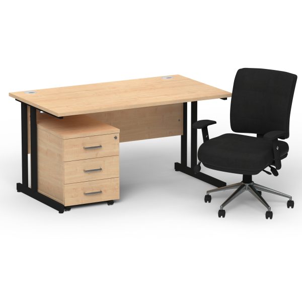 Pulse 1400mm Cantilever Straight Desk With Mobile Pedestal and Chiro Medium Back Black Operator Chair - Image 32