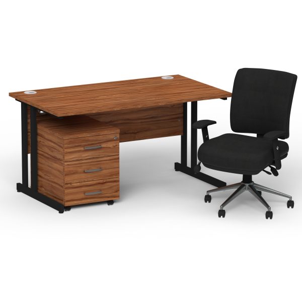 Pulse 1400mm Cantilever Straight Desk With Mobile Pedestal and Chiro Medium Back Black Operator Chair - Image 34
