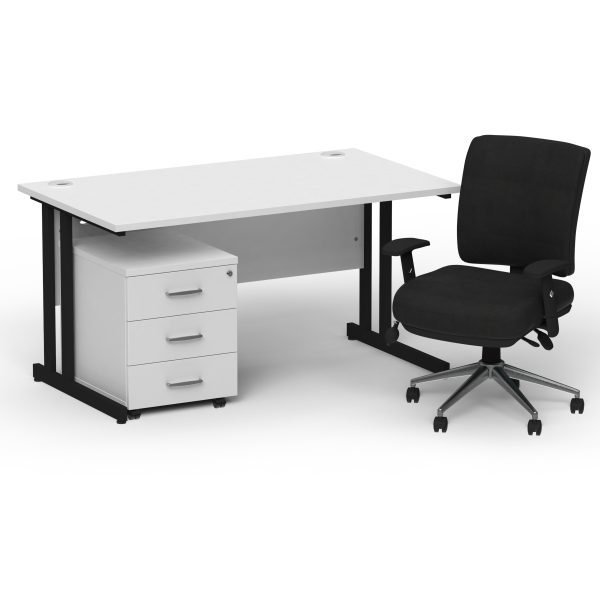 Pulse 1400mm Cantilever Straight Desk With Mobile Pedestal and Chiro Medium Back Black Operator Chair - Image 35