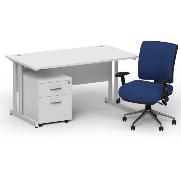 Pulse 1400mm Cantilever Straight Desk With Mobile Pedestal and Chiro Medium Back Blue Operator Chair - Image 5