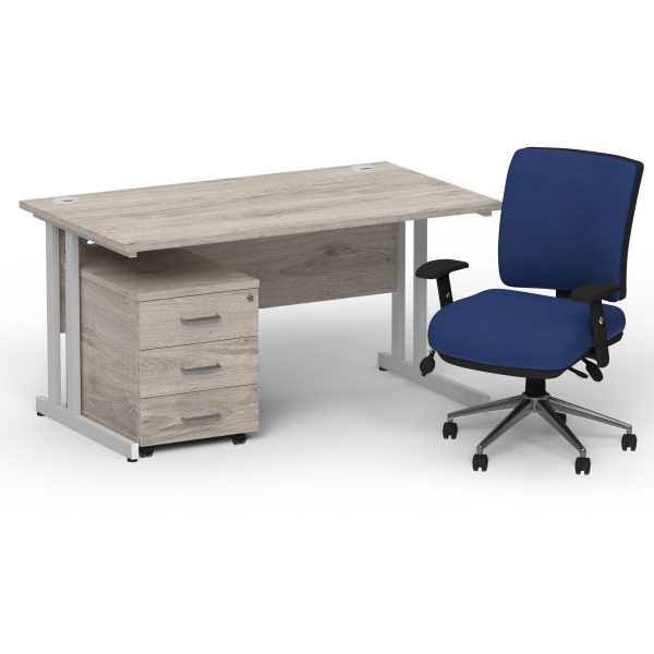 Pulse 1400mm Cantilever Straight Desk With Mobile Pedestal and Chiro Medium Back Blue Operator Chair - Image 12