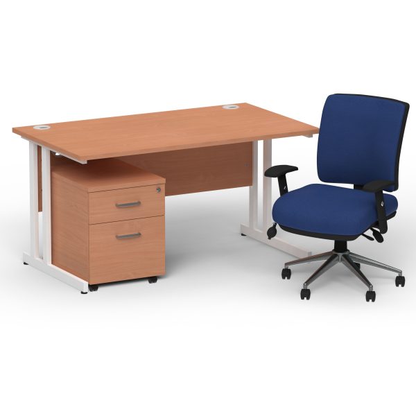 Pulse 1400mm Cantilever Straight Desk With Mobile Pedestal and Chiro Medium Back Blue Operator Chair - Image 13