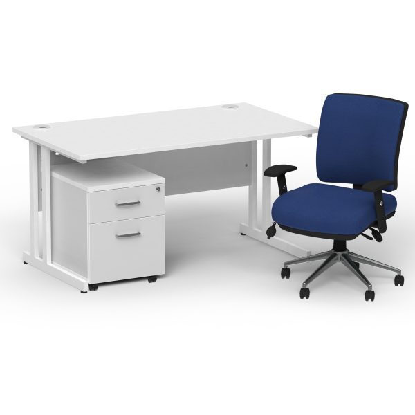 Pulse 1400mm Cantilever Straight Desk With Mobile Pedestal and Chiro Medium Back Blue Operator Chair - Image 17