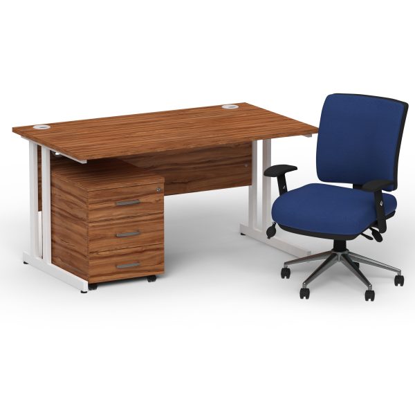 Pulse 1400mm Cantilever Straight Desk With Mobile Pedestal and Chiro Medium Back Blue Operator Chair - Image 22