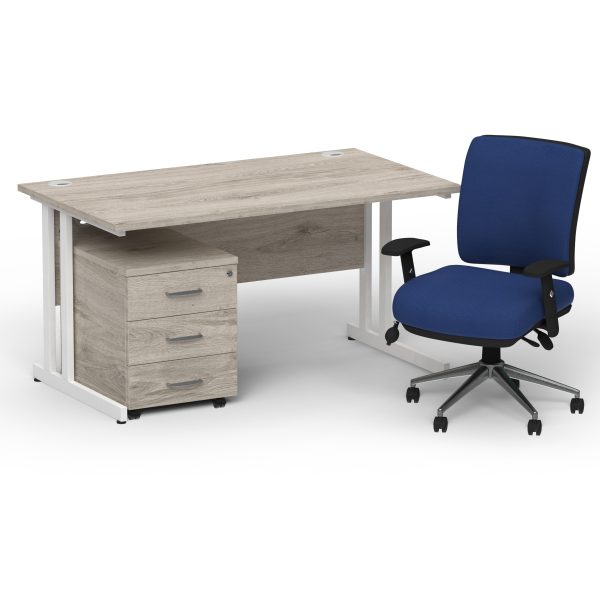Pulse 1400mm Cantilever Straight Desk With Mobile Pedestal and Chiro Medium Back Blue Operator Chair - Image 24