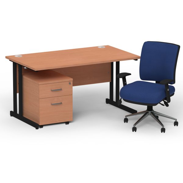 Pulse 1400mm Cantilever Straight Desk With Mobile Pedestal and Chiro Medium Back Blue Operator Chair - Image 25