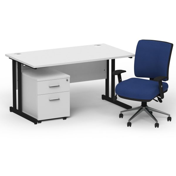 Pulse 1400mm Cantilever Straight Desk With Mobile Pedestal and Chiro Medium Back Blue Operator Chair - Image 29