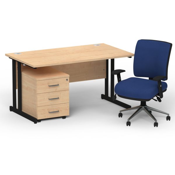 Pulse 1400mm Cantilever Straight Desk With Mobile Pedestal and Chiro Medium Back Blue Operator Chair - Image 32
