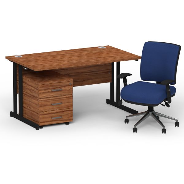 Pulse 1400mm Cantilever Straight Desk With Mobile Pedestal and Chiro Medium Back Blue Operator Chair - Image 34