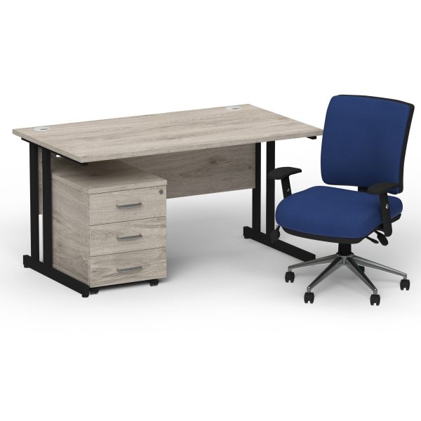 Pulse 1400mm Cantilever Straight Desk With Mobile Pedestal and Chiro Medium Back Blue Operator Chair - Image 36