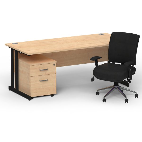 Pulse 1600mm Cantilever Straight Desk With Mobile Pedestal and Chiro Medium Back Black Operator Chair - Image 26