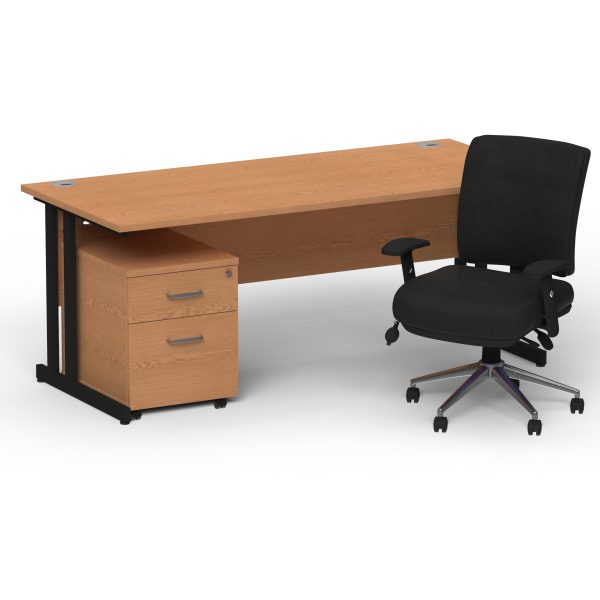Pulse 1600mm Cantilever Straight Desk With Mobile Pedestal and Chiro Medium Back Black Operator Chair - Image 27
