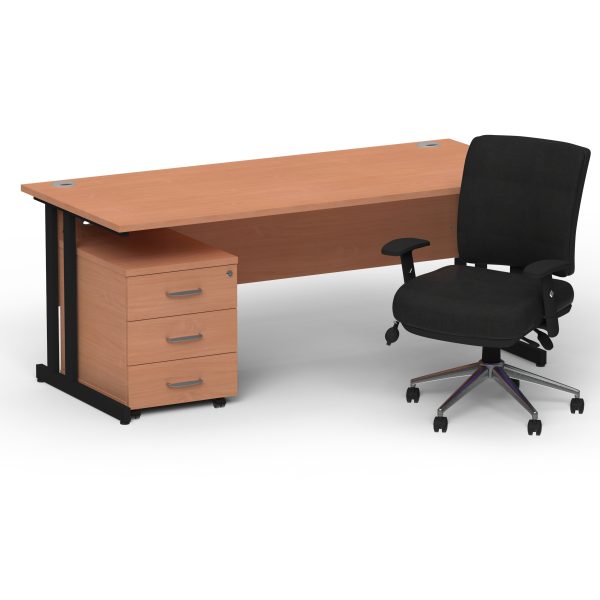Pulse 1600mm Cantilever Straight Desk With Mobile Pedestal and Chiro Medium Back Black Operator Chair - Image 31