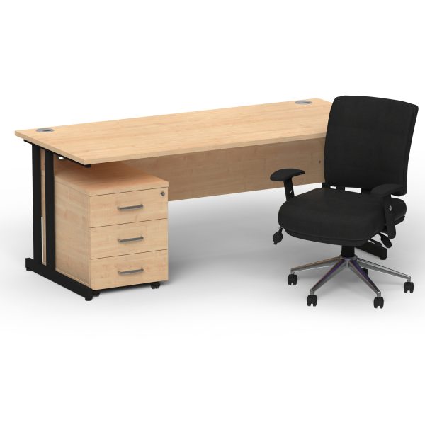 Pulse 1600mm Cantilever Straight Desk With Mobile Pedestal and Chiro Medium Back Black Operator Chair - Image 32