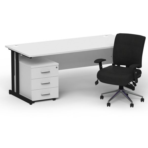 Pulse 1600mm Cantilever Straight Desk With Mobile Pedestal and Chiro Medium Back Black Operator Chair - Image 35