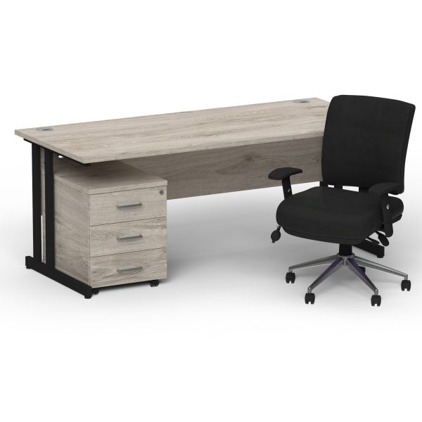 Pulse 1600mm Cantilever Straight Desk With Mobile Pedestal and Chiro Medium Back Black Operator Chair - Image 36
