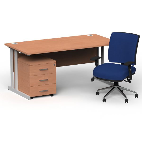 Pulse 1600mm Cantilever Straight Desk With Mobile Pedestal and Chiro Medium Back Blue Operator Chair - Image 7