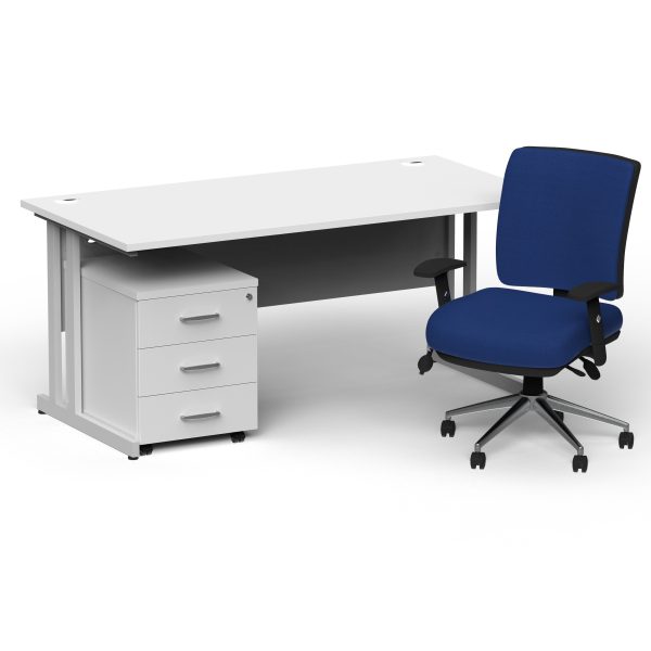 Pulse 1600mm Cantilever Straight Desk With Mobile Pedestal and Chiro Medium Back Blue Operator Chair - Image 11