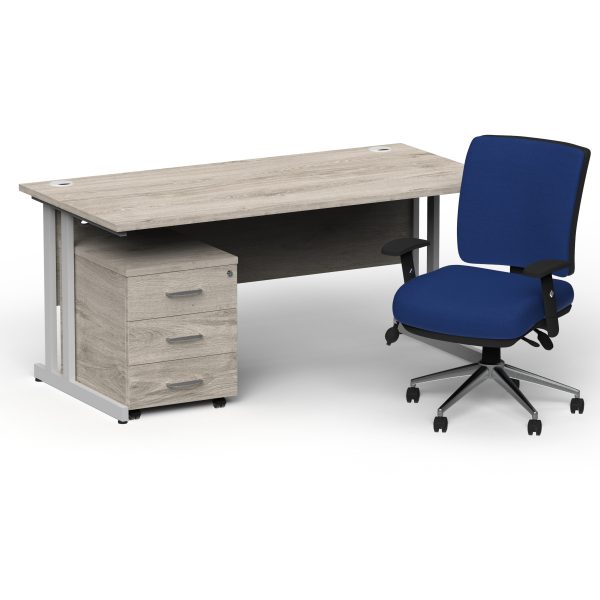 Pulse 1600mm Cantilever Straight Desk With Mobile Pedestal and Chiro Medium Back Blue Operator Chair - Image 12