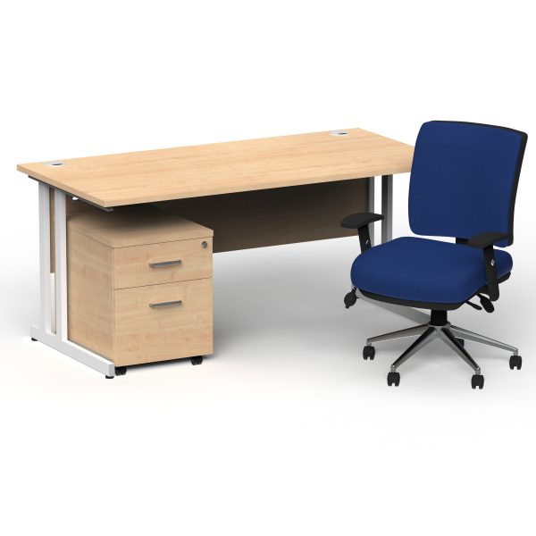 Pulse 1600mm Cantilever Straight Desk With Mobile Pedestal and Chiro Medium Back Blue Operator Chair - Image 14