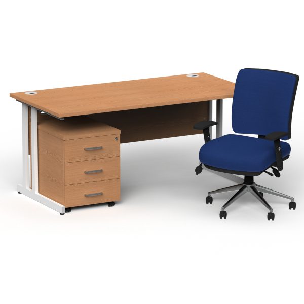 Pulse 1600mm Cantilever Straight Desk With Mobile Pedestal and Chiro Medium Back Blue Operator Chair - Image 21