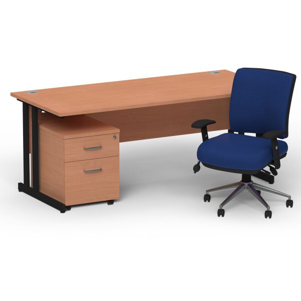 Pulse 1600mm Cantilever Straight Desk With Mobile Pedestal and Chiro Medium Back Blue Operator Chair - Image 25