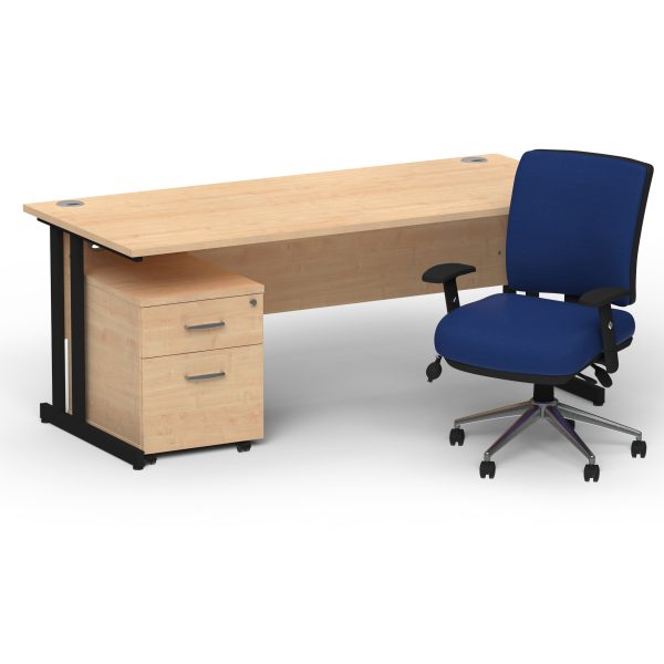 Pulse 1600mm Cantilever Straight Desk With Mobile Pedestal and Chiro Medium Back Blue Operator Chair - Image 26