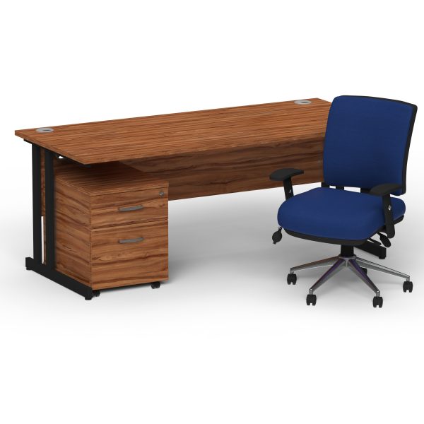 Pulse 1600mm Cantilever Straight Desk With Mobile Pedestal and Chiro Medium Back Blue Operator Chair - Image 28