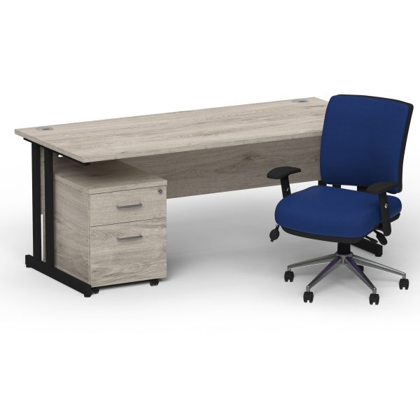 Pulse 1600mm Cantilever Straight Desk With Mobile Pedestal and Chiro Medium Back Blue Operator Chair - Image 30