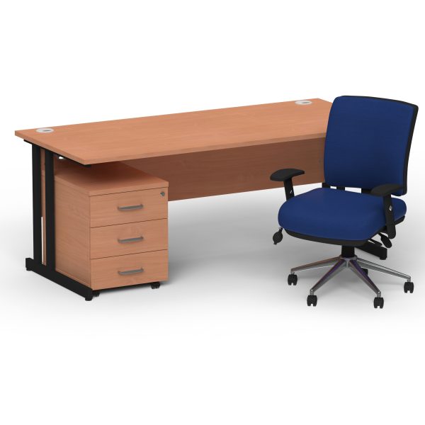 Pulse 1600mm Cantilever Straight Desk With Mobile Pedestal and Chiro Medium Back Blue Operator Chair - Image 31
