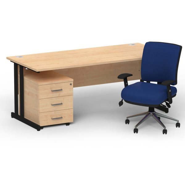 Pulse 1600mm Cantilever Straight Desk With Mobile Pedestal and Chiro Medium Back Blue Operator Chair - Image 32