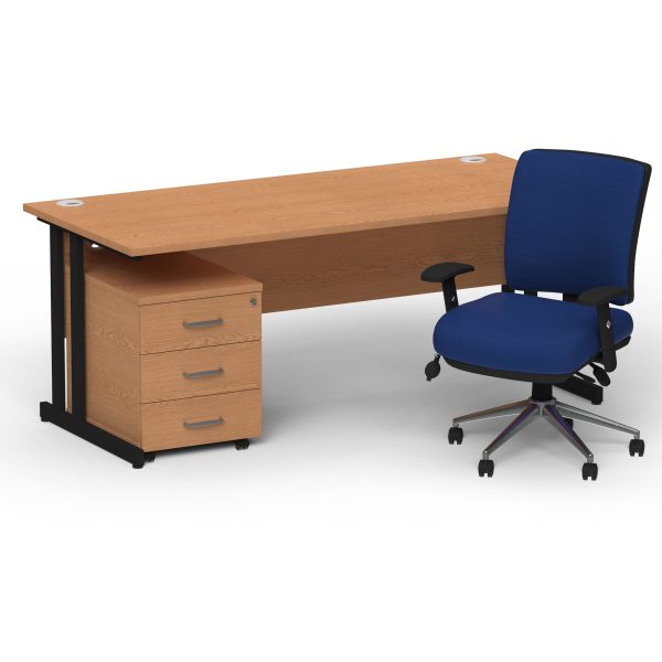Pulse 1600mm Cantilever Straight Desk With Mobile Pedestal and Chiro Medium Back Blue Operator Chair - Image 33