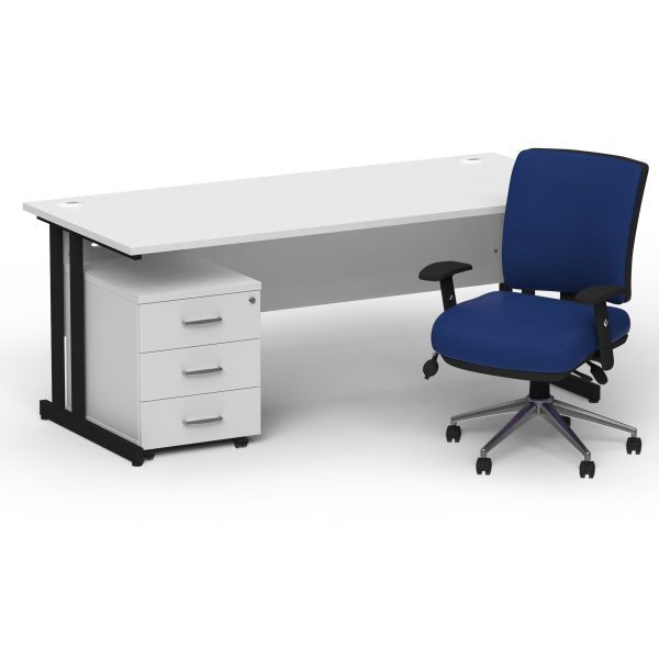 Pulse 1600mm Cantilever Straight Desk With Mobile Pedestal and Chiro Medium Back Blue Operator Chair - Image 35