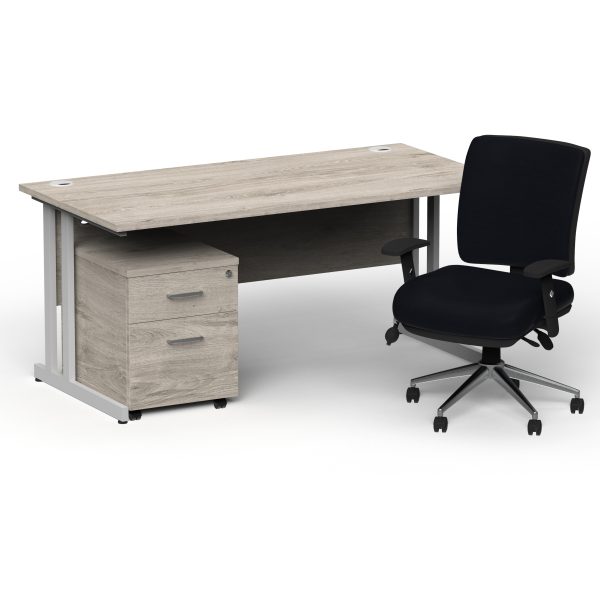 Pulse 1800mm Cantilever Straight Desk With Mobile Pedestal and Chiro Medium Back Black Operator Chair - Image 6