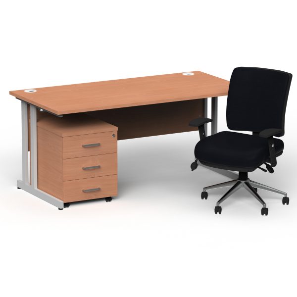 Pulse 1800mm Cantilever Straight Desk With Mobile Pedestal and Chiro Medium Back Black Operator Chair - Image 7