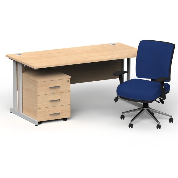 Pulse 1800mm Cantilever Straight Desk With Mobile Pedestal and Chiro Medium Back Blue Operator Chair - Image 8