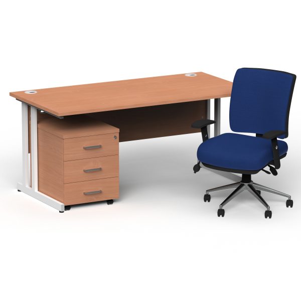 Pulse 1800mm Cantilever Straight Desk With Mobile Pedestal and Chiro Medium Back Blue Operator Chair - Image 19