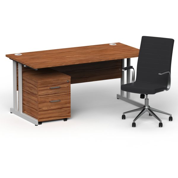 Pulse 1600mm Cantilever Straight Desk With Mobile Pedestal and Ezra Black Executive Chair - Image 7