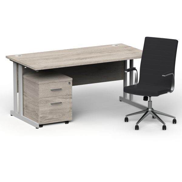 Pulse 1600mm Cantilever Straight Desk With Mobile Pedestal and Ezra Black Executive Chair - Image 11