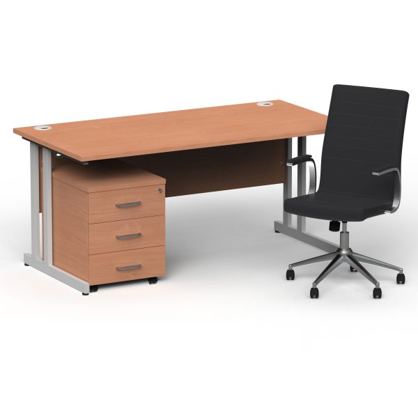 Pulse 1600mm Cantilever Straight Desk With Mobile Pedestal and Ezra Black Executive Chair - Image 13